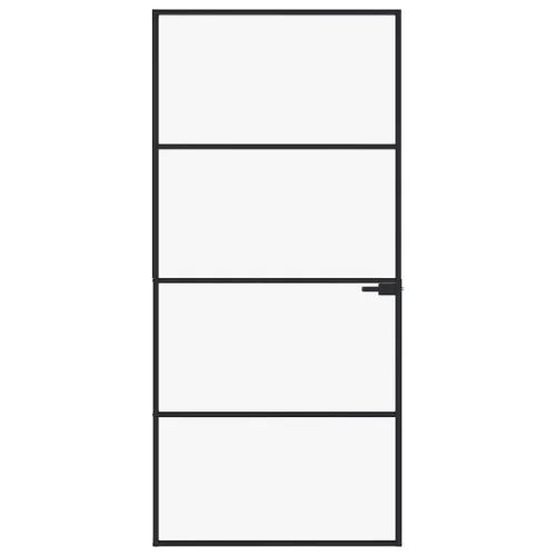  fekete edzett üveg és alumínium vékony beltéri ajtó 93x201,5 cm
