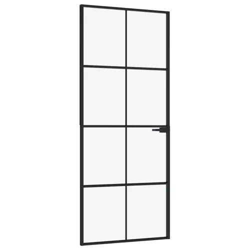  fekete edzett üveg és alumínium vékony beltéri ajtó 83x201,5 cm