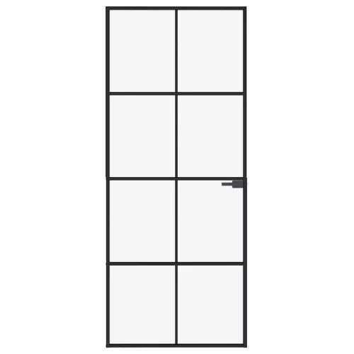  fekete edzett üveg és alumínium vékony beltéri ajtó 83x201,5 cm