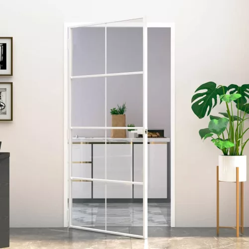  fehér edzett üveg és alumínium vékony beltéri ajtó 102x201,5 cm