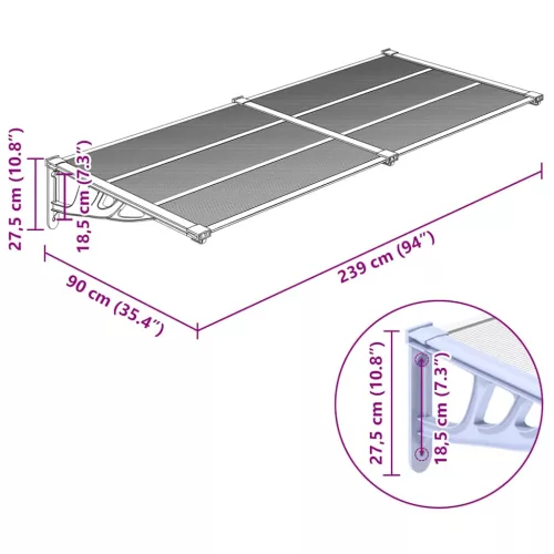  szürke és átlátszó polikarbonát ajtóelőtető 239 x 90 cm