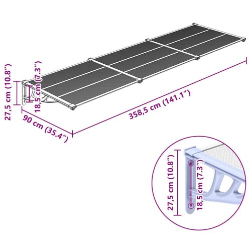  szürke és átlátszó polikarbonát ajtóelőtető 358,5 x 90 cm