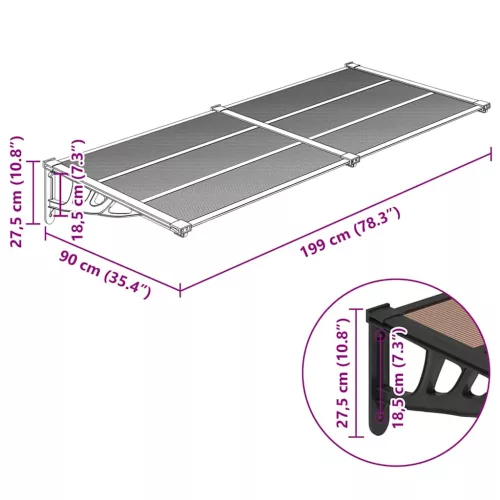 fekete polikarbonát ajtóelőtető 199 x 90 cm