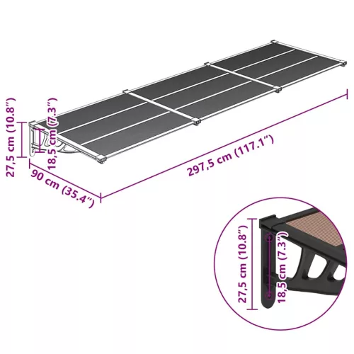 fekete polikarbonát ajtóelőtető 297,5 x 90 cm