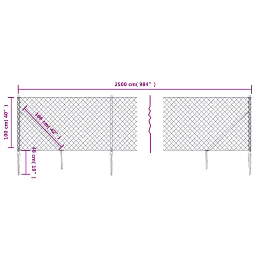  antracitszürke drótkerítés cövekekkel 1 x 25 m