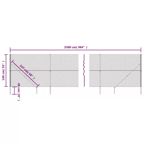  antracitszürke drótkerítés cövekekkel 1,4 x 25 m