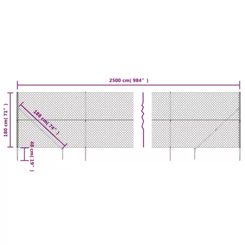  antracitszürke drótkerítés cövekekkel 1,8 x 25 m