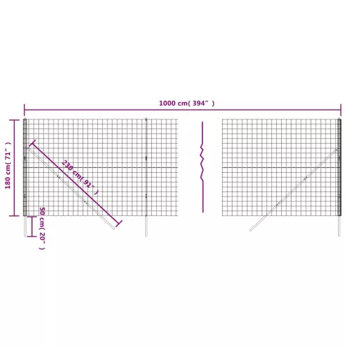  antracitszürke horganyzott acél dróthálós kerítés 1,8x10 m