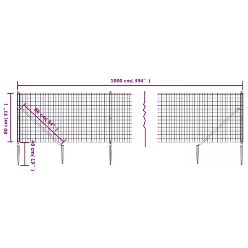  antracitszürke dróthálós kerítés cövekekkel 0,8x10 m