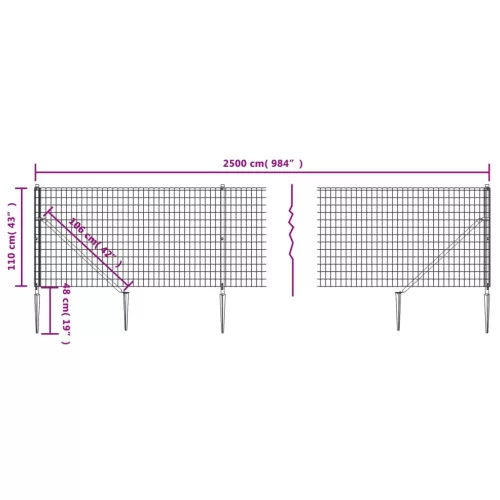 antracitszürke dróthálós kerítés cövekekkel 1,1x25 m