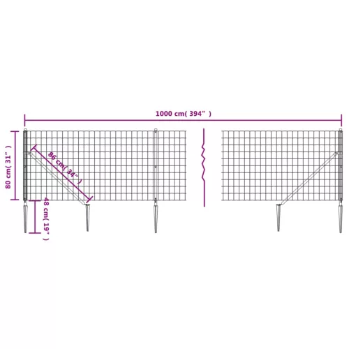  antracitszürke dróthálós kerítés cövekekkel 0,8x10 m