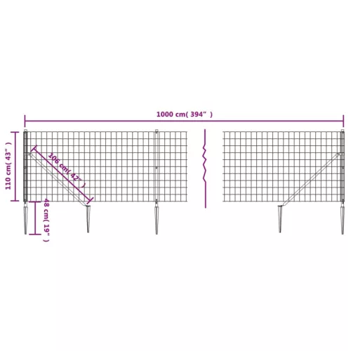  antracitszürke dróthálós kerítés cövekekkel 1,1x10 m