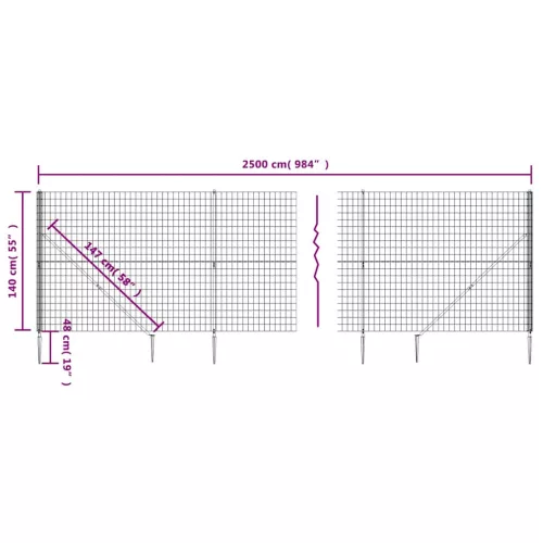  antracitszürke dróthálós kerítés cövekekkel 1,4x25 m