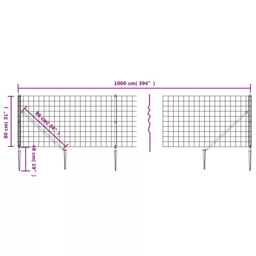  antracitszürke dróthálós kerítés cövekekkel 0,8x10 m