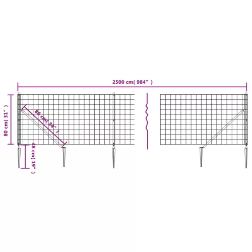  antracitszürke dróthálós kerítés cövekekkel 0,8x25 m