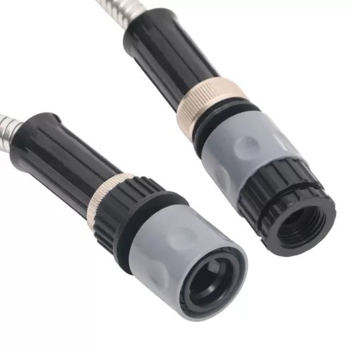  ezüstszínű rozsdamentes acél kerti tömlő szórófejjel 0,6 7,5 m"