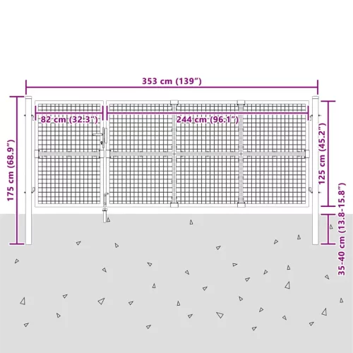  zöld horganyzott acél hálós kerti kapu 350 x 125 cm