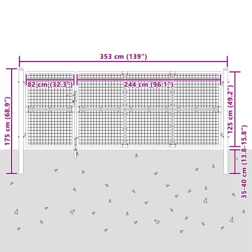  antracit színű horganyzott acél hálós kerti kapu 350 x 125 cm