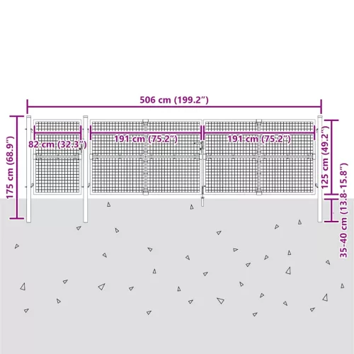  ezüst színű horganyzott acél hálós kerti kapu 500 x 125 cm