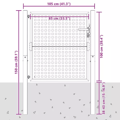  antracit színű acél kerti kapu 100 x 100 cm