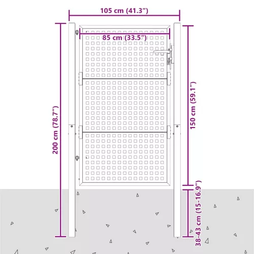  antracit színű acél kerti kapu 100 x 150 cm