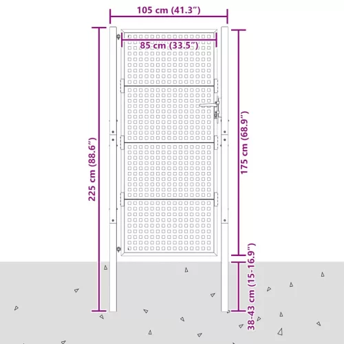  antracit színű acél kerti kapu 100 x 175 cm