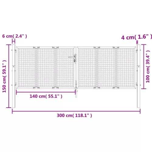  antracitszürke acél kertkapu 300 x 150 cm