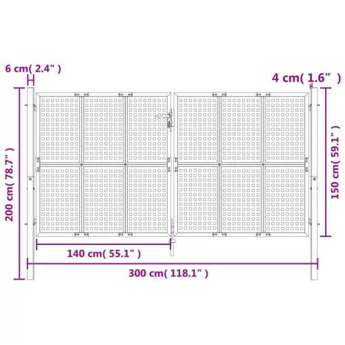  antracitszürke acél kertkapu 300 x 150 cm