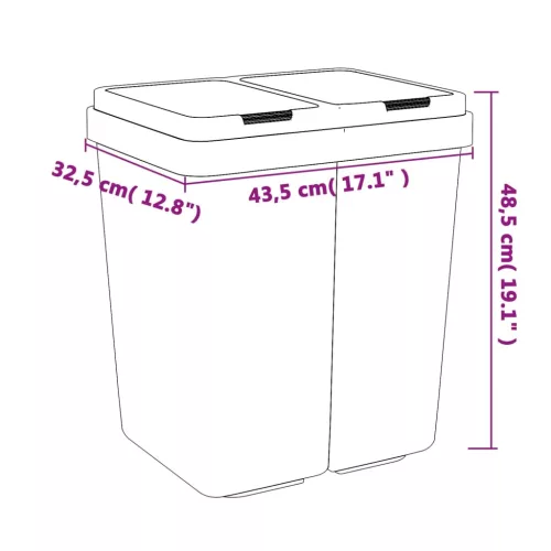 antracitszürke dupla szemeteskuka 2x25 L