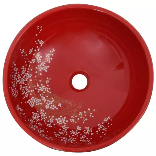  fekete-piros kerámia kerek asztali mosdó Φ41 x 14 cm