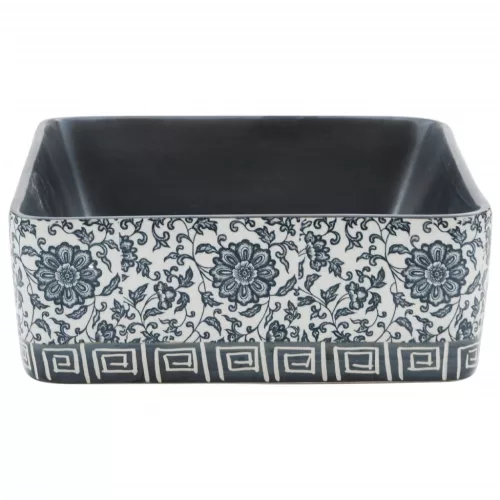  fekete és kék kerámia négyszögletes asztali mosdó 46x35,5x13 cm