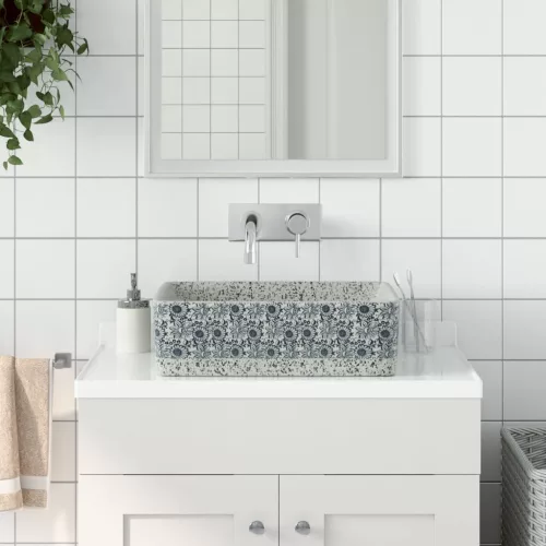  szürke és kék kerámia négyszögletes asztali mosdó 46x35,5x13 cm