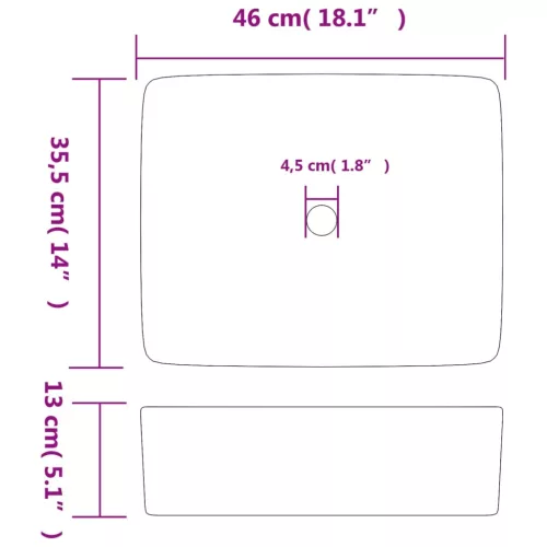  szürke és kék kerámia négyszögletes asztali mosdó 46x35,5x13 cm