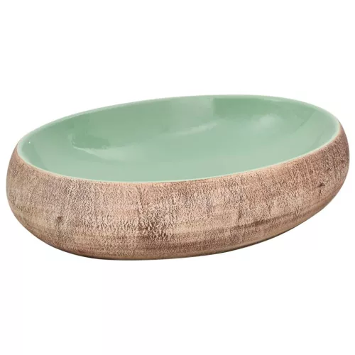  zöld és barna kerámia ovális asztali mosdó 59 x 40 x 15 cm