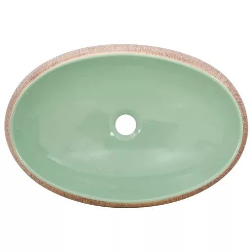 zöld és barna kerámia ovális asztali mosdó 59 x 40 x 15 cm