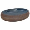  barna-kék kerámia ovális asztali mosdó 59 x 40 x 15 cm