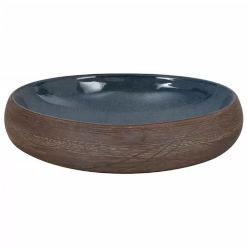  barna-kék kerámia ovális asztali mosdó 59 x 40 x 15 cm