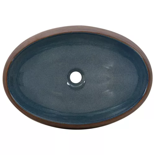  barna-kék kerámia ovális asztali mosdó 59 x 40 x 15 cm