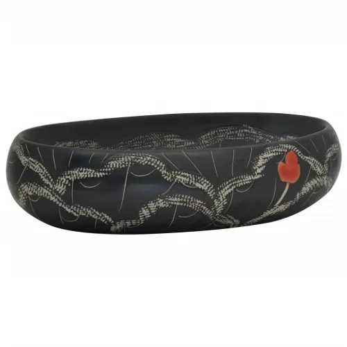  fekete kerámia ovális asztali mosdó 59 x 40 x 15 cm