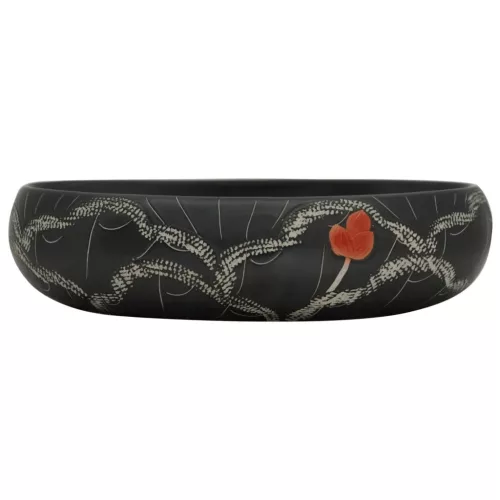  fekete kerámia ovális asztali mosdó 59 x 40 x 15 cm