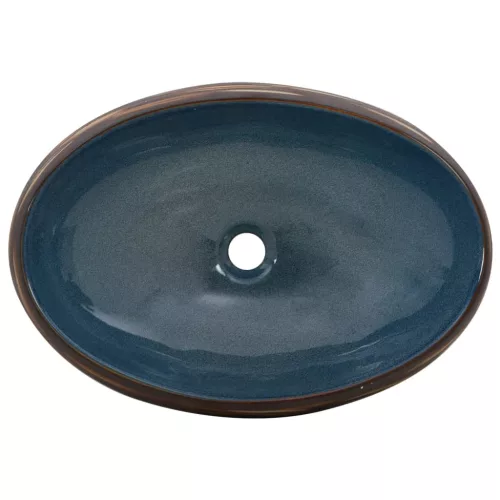  barna-kék kerámia ovális asztali mosdó 59 x 40 x 15 cm