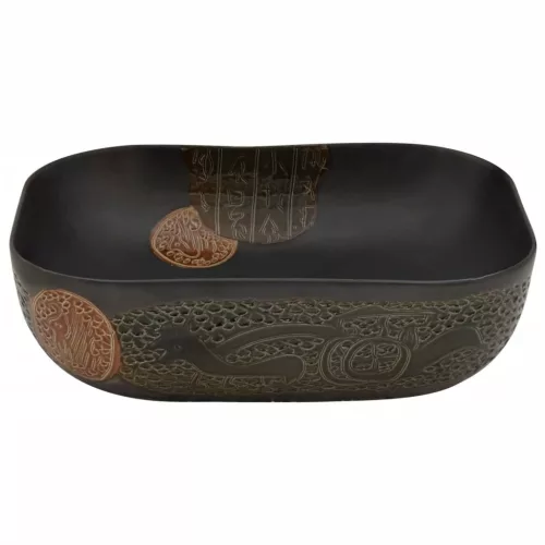  fekete kerámia négyszögletes asztali mosdó 48 x 37,5 x 13,5 cm