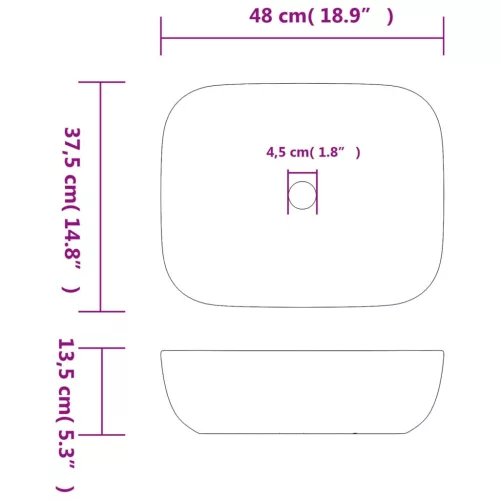  szürke-fekete kerámia négyszögű asztali mosdó 48x37,5x13,5 cm