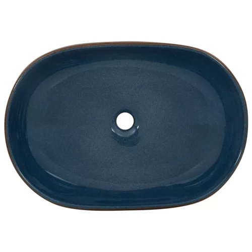  barna és kék kerámia ovális asztali mosdó 59 x 40 x 14 cm