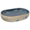  homokszínű-kék kerámia ovális asztali mosdó 59 x 40 x 14 cm