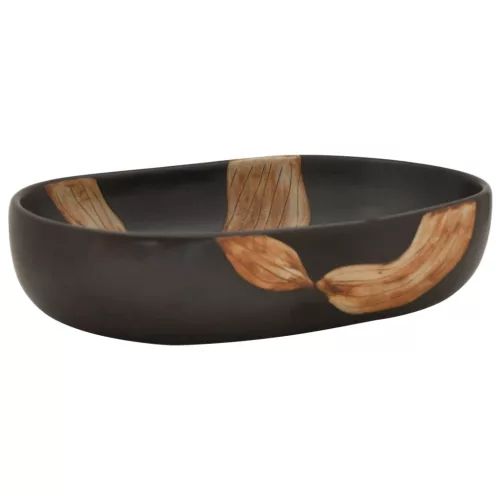  fekete kerámia ovális asztali mosdó 59x40x14 cm