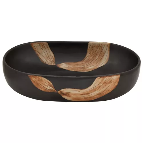  fekete kerámia ovális asztali mosdó 59x40x14 cm