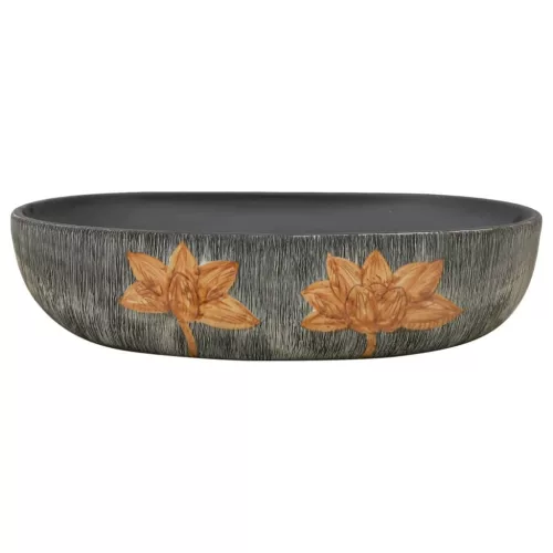  szürke és fekete kerámia ovális asztali mosdó 59 x 40 x 14 cm