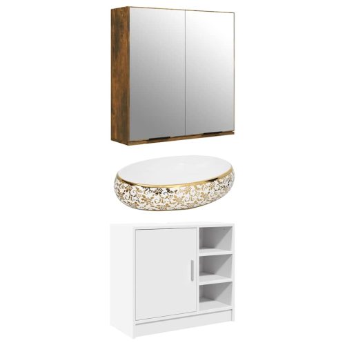  fehér-arany és kerámia ovális asztali mosdó 59 x 40 x 15 cm