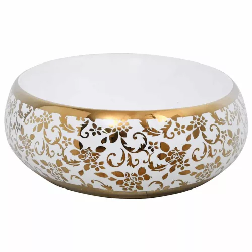  fehér-arany és kerámia ovális asztali mosdó 59 x 40 x 15 cm